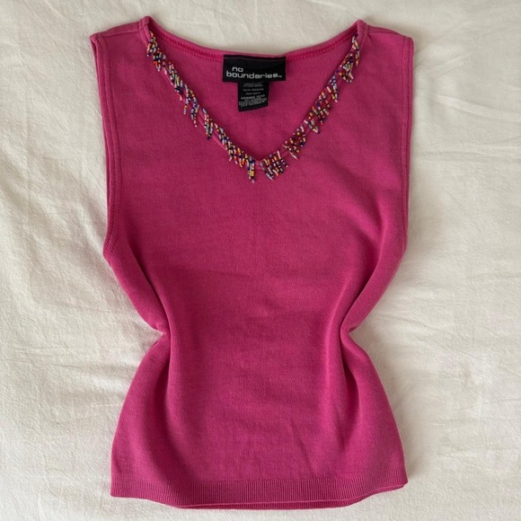 No Boundaries Tops - 2000s y2k No Boundaries Pink beaded tank